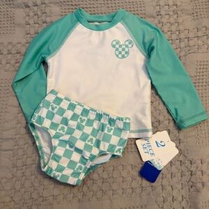 Disney Mint Green & White Two-Piece Rash Guard Swim Set